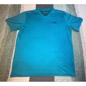 Under Armour Mens V-Neck HeatGear Training Shirt Turquoise Blue Performance Tee